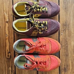 Saucony Jazz Original Tennis Shoes in Maroon/gold and Orange. Womens 9.5